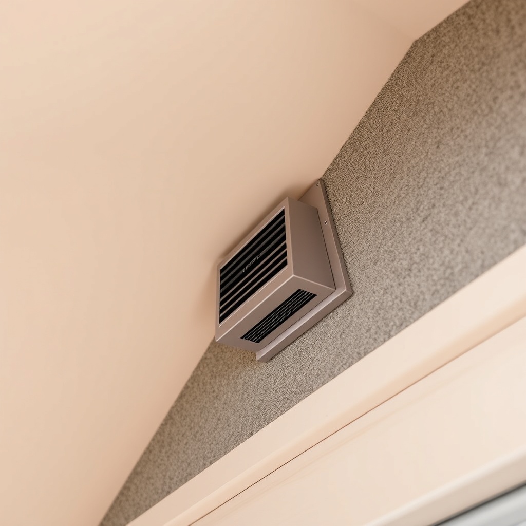 A photorealistic close-up of a MiniLive tiny house roof with a discreet ventilation unit i
